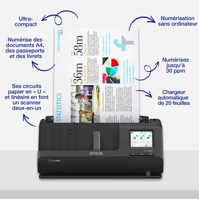 Epson ES-C380W Chargeur automatique de documents + Scanner à feuille 600 x 600 DPI A4 Noir - visuel 8