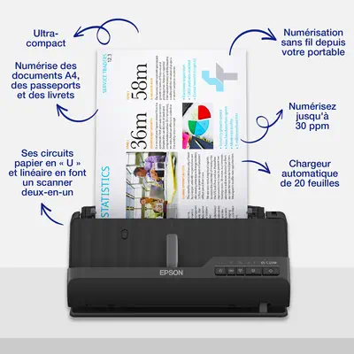 Epson ES-C320W Chargeur automatique de documents + Scanner à feuille 600 x 600 DPI A4 Noir - visuel 6