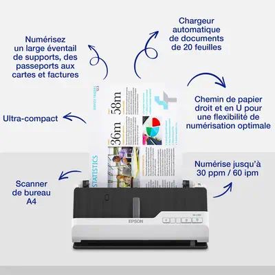 Epson DS-C330 Chargeur automatique de documents + Scanner à feuille 600 x 600 DPI A4 Noir, Blanc - visuel 5