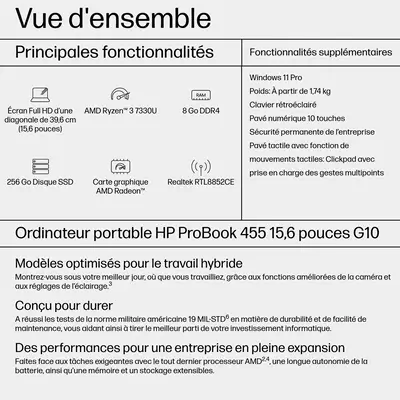 HP ProBook 455 15.6 G10 AMD Ryzen™ 3 HP - visuel 1 - hello RSE - Accélérez les principes de base de la gestion informatique