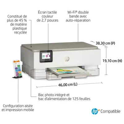 Envy Inspire 7220e Sans fil All-in-One Couleur Imprimante, Instant Ink; copieur, scanner - HP - Multifonctions Jet d'encre - visuel 7