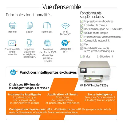 Envy Inspire 7220e Sans fil All-in-One Couleur Imprimante, HP - visuel 1 - hello RSE - Impressions couleur d'une qualité proche de ce que vous voyez à l'écran