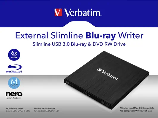 Verbatim External Slimline lecteur de disques optiques Blu-Ray RW Noir - Lecteur Optique - visuel 6