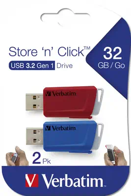 Clés USB Store 'n' Click 2 x 32 Go Rouge / Bleu - Verbatim - Adaptateur stockage - visuel 4