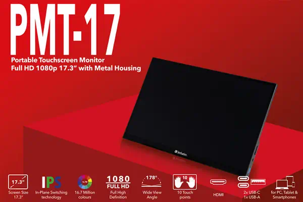 Verbatim 49593 écran plat de PC 43,9 cm (17.3") 1920 x 1080 pixels Full HD LCD Écran tactile Noir - Ecran Ordinateur - visuel 6