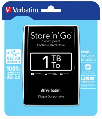 Disque dur portable USB Store 'n' Go 3.0, 1 To, noir - Verbatim - Disque dur Externe - visuel 1