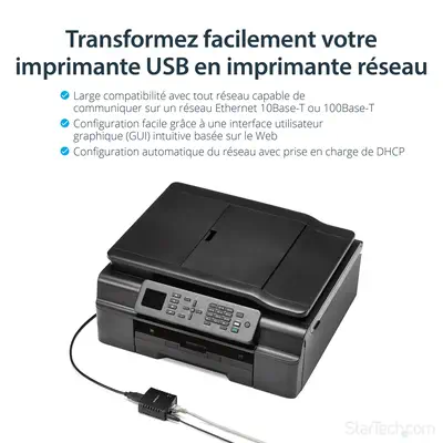 Serveur d'impression LPR réseau 10/100 Mb/s avec port USB 2.0 - StarTech - Accessoires pour imprimante - visuel 6