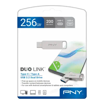 PNY DUO LINK lecteur USB flash 256 Go USB Type-A / USB Type-C 3.2 Gen 1 (3.1 Gen 1) Acier inoxydable - Adaptateur stockage - visuel 3