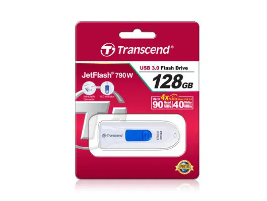 Transcend JetFlash 790 128GB lecteur USB flash 128 Go USB Type-A 3.2 Gen 1 (3.1 Gen 1) Blanc - Adaptateur stockage - visuel 2