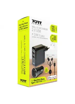 Port Designs 900044 chargeur d'appareils mobiles Universel Noir Secteur, Allume-cigare, USB Auto, In - Accessoire composant - visuel 5