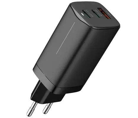 Alimentation secteur USB-C GaN 65W avec 2x USB-C et 1x USB-A - Livré avec câble USB-C 1,8m - DLH - Chargeur et alimentation - visuel 1