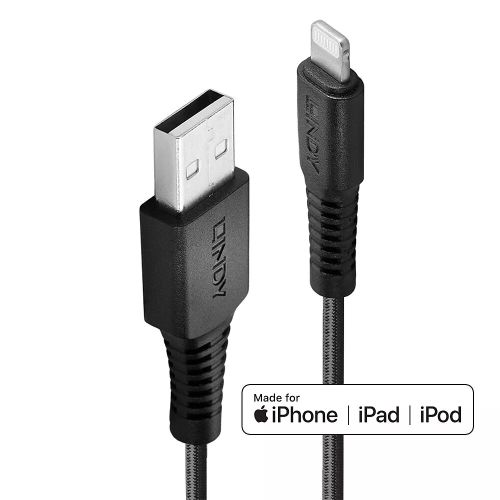 Revendeur officiel Câble Audio LINDY 0.5m Reinforced USB Type A to Lightning Charging