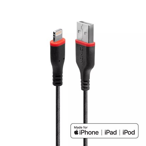 Revendeur officiel Câble Audio LINDY 1m Reinforced USB Type A to Lightning Charging