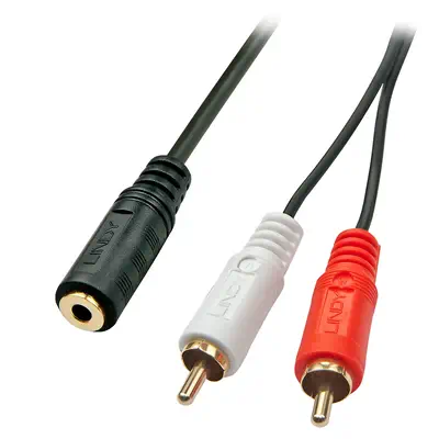 Câble audio Premium 2 x RCA (Cinch) vers jack 3,5mm femelle, 25cm - Lindy - Connectique - visuel 1