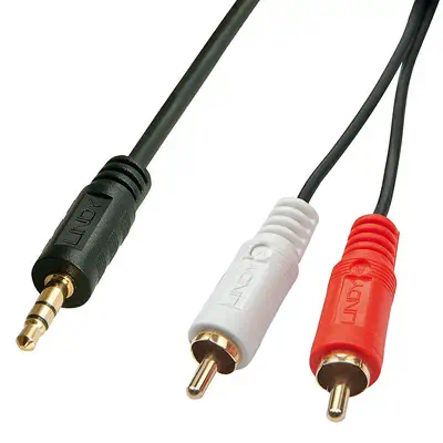 Câble audio Premium 2 x RCA (Cinch) mâle vers jack 3,5mm mâle, 1m - Lindy - Connectique - visuel 1