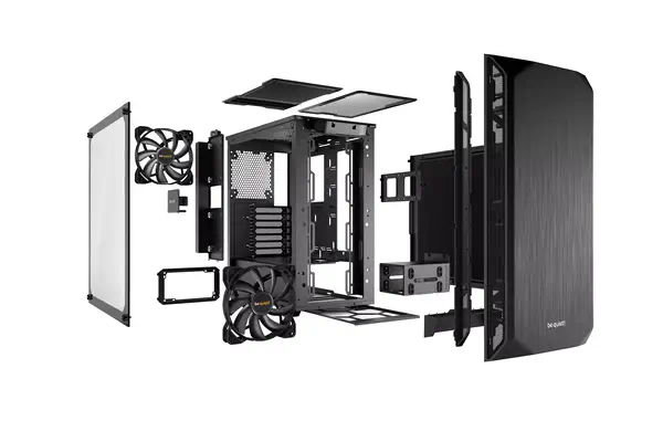 Pure Base 500 noir | Boîtier PC vitré, be quiet! - visuel 1 - hello RSE - DEUX VENTILATEURS PURE WINGS 2 PRÉ-INSTALLÉS
