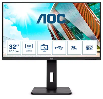 AOC P2 U32P2 écran plat de PC 80 cm (31.5") 3840 x 2160 pixels 4K Ultra HD LED Noir - Ecran Ordinateur - visuel 1