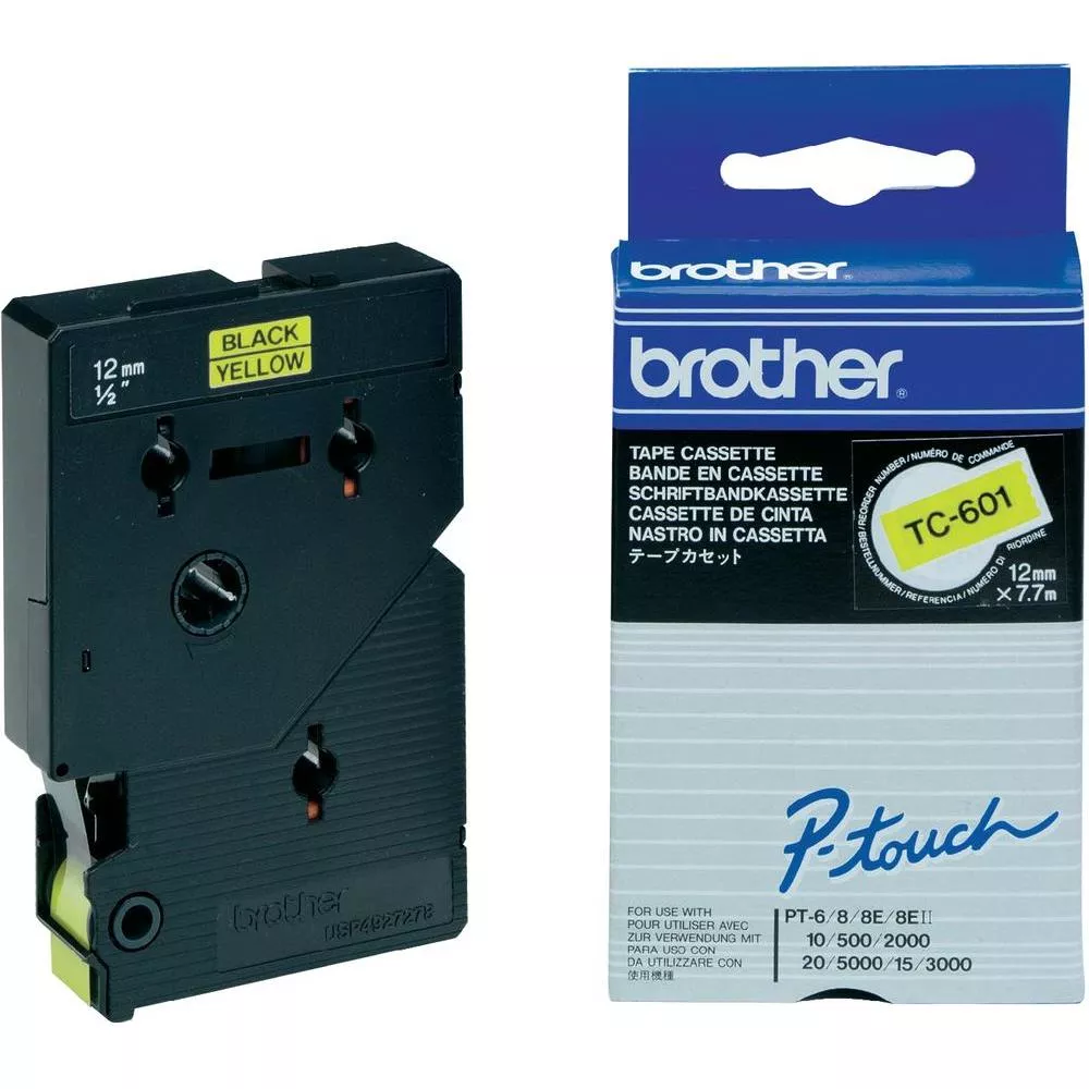 Achat BROTHER P-TOUCH TC-601 noir sur jaune 12mm au meilleur prix