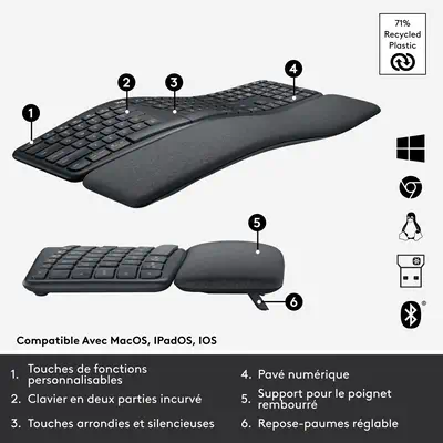 Logitech ERGO K860 Logitech - visuel 1 - hello RSE - LONGÉVITÉ DES PILES DE DEUX ANS