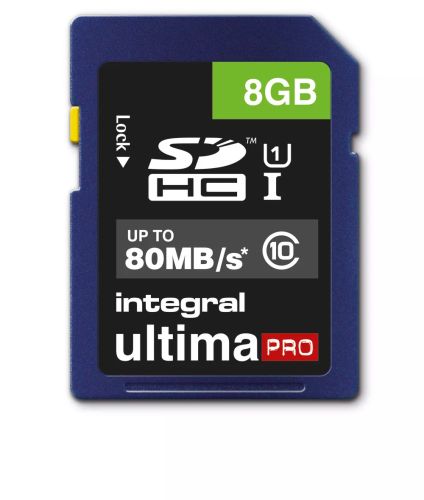 Vente Carte Mémoire Integral 8GB ULTIMAPRO SDHC/XC 80MB CLASS 10 UHS-I sur hello RSE