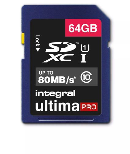 Achat Integral 64GB ULTIMAPRO SDHC/XC 80MB CLASS 10 UHS-I U1 et autres produits de la marque Integral