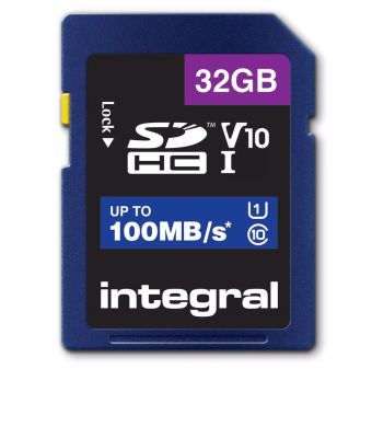 Achat Integral 32GB HIGH SPEED SDHC/XC V10 100MB CLASS 10 et autres produits de la marque Integral