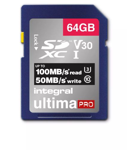Vente Carte Mémoire Integral 64GB SDXC 100-90MB/s UHS-I V30 sur hello RSE