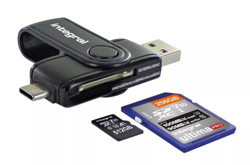 Vente Integral USB3.0 CARDREADER TYPE A & TYPE C DUAL SLOT SD MSD INTEGRAL au meilleur prix
