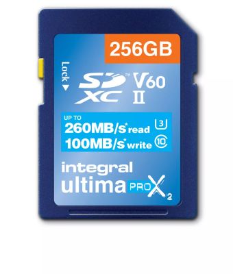 Revendeur officiel Integral 256GB ULTIMAPRO X2 SDXC 260/100MB UHS-II