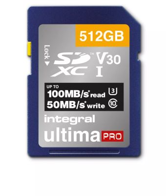 Vente Carte Mémoire Integral 512GB SDXC 100-90MB/s UHS-I V30