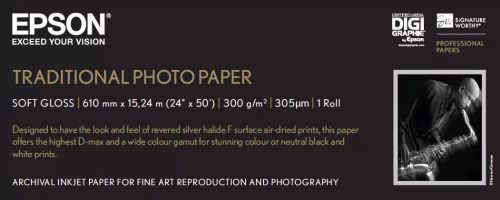 Revendeur officiel EPSON S045055 Traditional photo papier inkjet 330g/m2 610mm x 15m 1