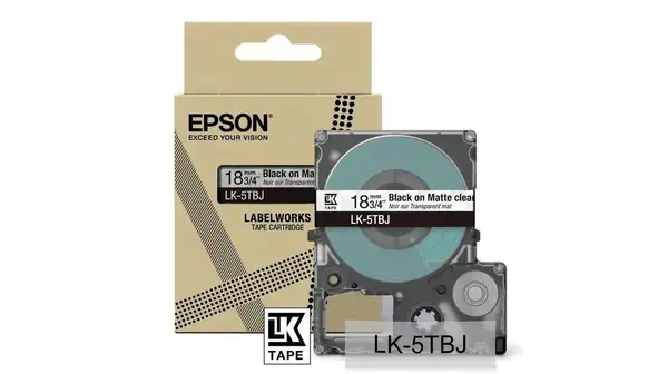 Revendeur officiel Papier EPSON Matte Tape Clear/Black 18mm 8m LK-5TBJ
