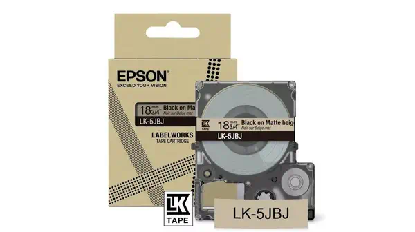 Achat EPSON Matte Tape Beige/Black 18mm 8m LK-5JBJ et autres produits de la marque Epson