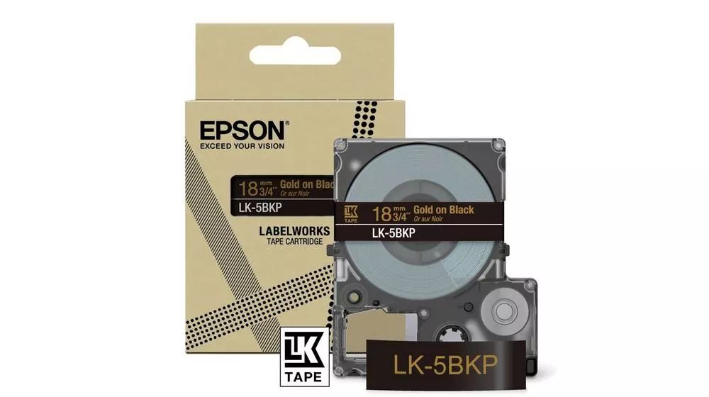 Revendeur officiel Papier EPSON Metallic Tape Black/Gold 18mm 9m LK-5BKP