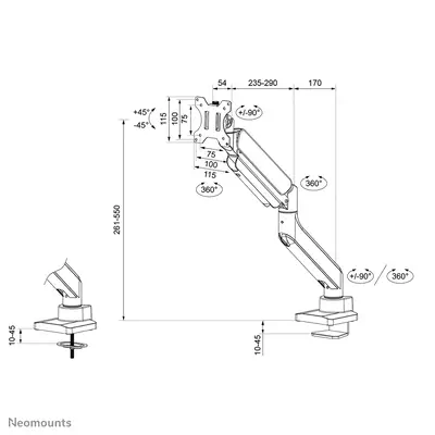 Neomounts DS70PLUS-450WH1 Support d'écran à fixer 17-49" - ressort à gaz - Topfix - arrêt 180° - Support Fixe & Mobile - visuel 10