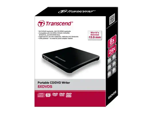 Transcend TS8XDVDS-K lecteur de disques optiques DVD±R/RW Noir Transcend - visuel 1 - hello RSE - Plug and play