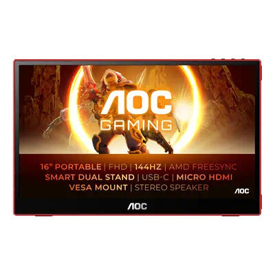 AOC 16G3 téléviseur et moniteur portables Moniteur portable Noir, Rouge 39,6 cm (15.6") TFT 1920 x 1 - Ecran Ordinateur - visuel 1