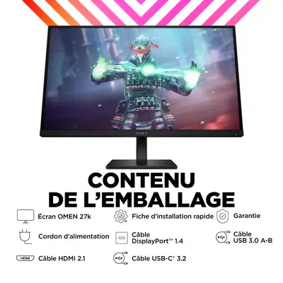 Écran gamer UHD 144 Hz OMEN 27 pouces HP - visuel 1 - hello RSE - Couverture sRGB de 99 % et DCI-P3 de 95 %