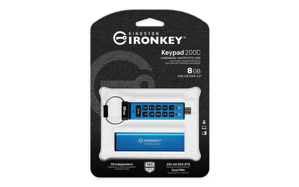 IronKey Keypad 200C USB-C de 8 Go, FIPS 140-3 niveau 3 (en attente) AES-256 - Kingston - Adaptateur stockage - visuel 1