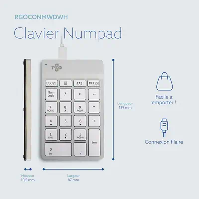 Clavier R-Go Numpad Break, clavier numérique ergonomique avec logiciel de pause, filaire, blanc - R-Go Tools - visuel 8