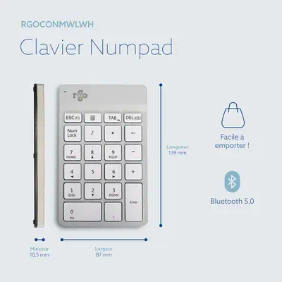 Clavier R-Go Numpad Break, clavier numérique ergonomique avec logiciel de pause, bluetooth, blanc - R-Go Tools - visuel 8