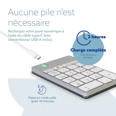 Clavier R-Go Numpad Break, clavier numérique ergonomique avec logiciel de pause, bluetooth, blanc - R-Go Tools - visuel 9
