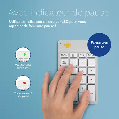 Clavier R-Go Numpad Break, clavier numérique ergonomique avec logiciel de pause, bluetooth, blanc - R-Go Tools - visuel 5