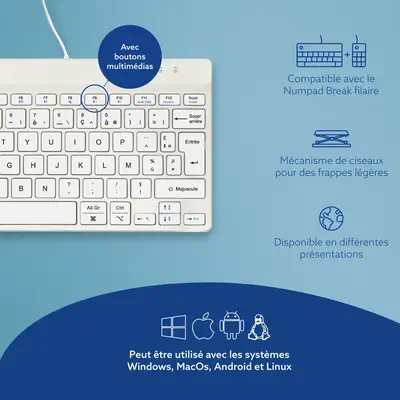 Clavier ergonomique R-Go Compact Break, clavier compact avec logiciel de pause,AZERTY (FR), Filaire, - R-Go Tools - visuel 10