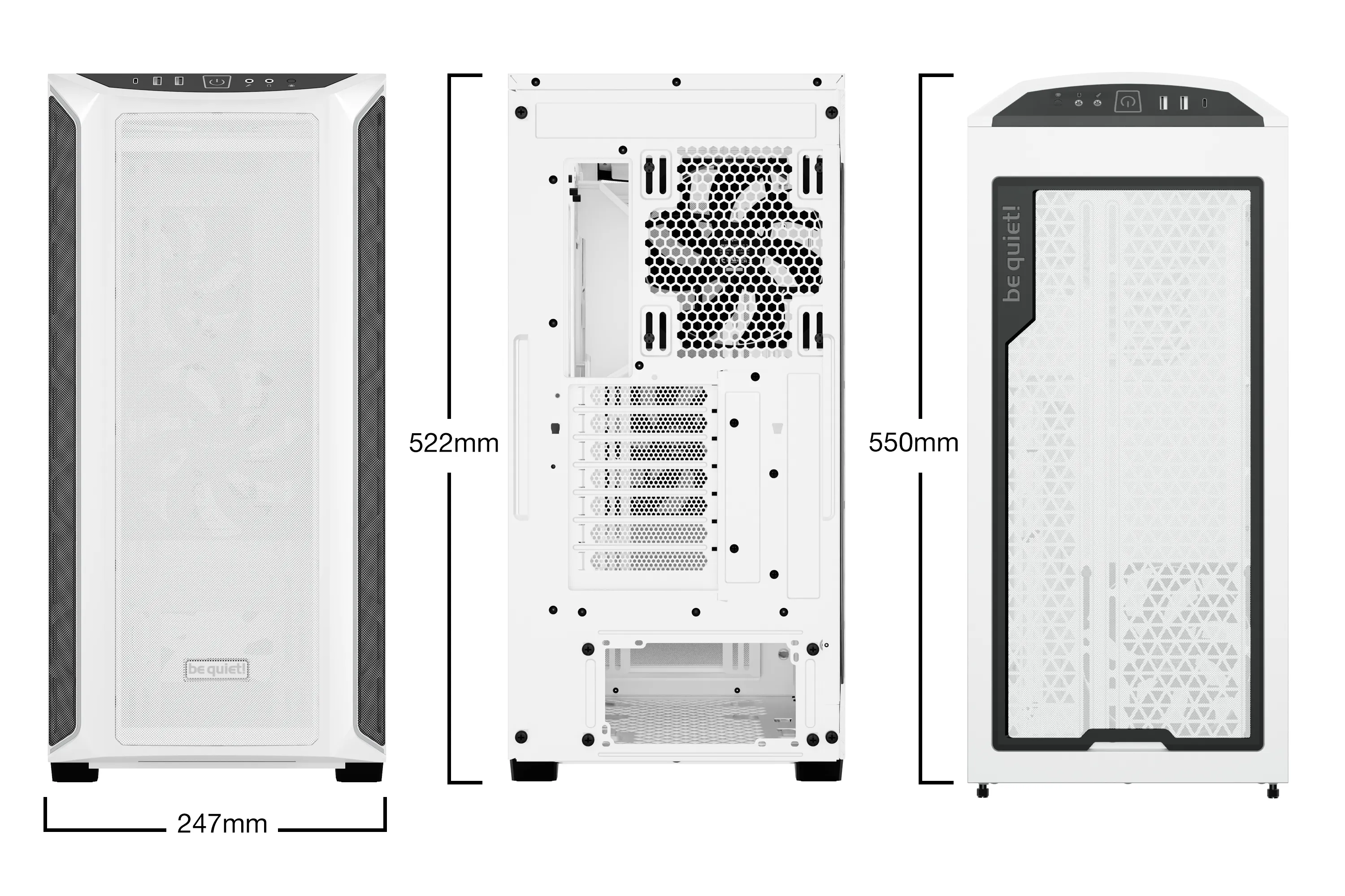 Shadow Base 800 Blanc | Boîtier PC ARGB vitré, Mini ITX / Micro ATX / ATX / E-ATX, 3 ventilateurs Pu - be quiet! - Boitier - visuel 2