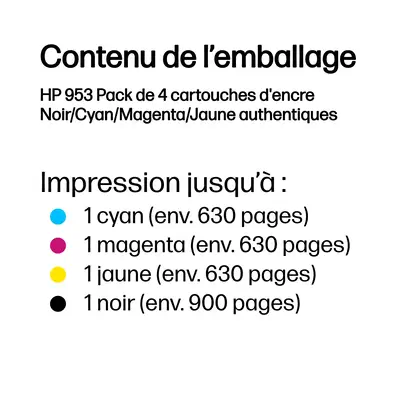953 Pack de 4 cartouches d'encre Noir/Cyan/Magenta/Jaune authentiques - HP - Toner - visuel 3