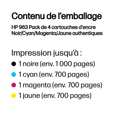 963 Pack de 4 cartouches d'encre Noir/Cyan/Magenta/Jaune authentiques - HP - Toner - visuel 2