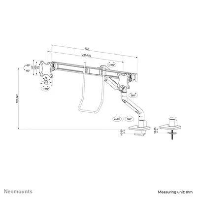Neomounts DS75S-950BL2 Support d'écran à fixer 17-32" - ressort à gaz - Topfix - arrêt 180° - Support Fixe & Mobile - visuel 3