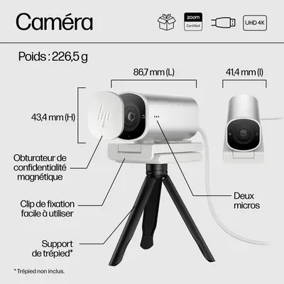 Caméra de streaming 4K HP 960 - Webcam - visuel 8