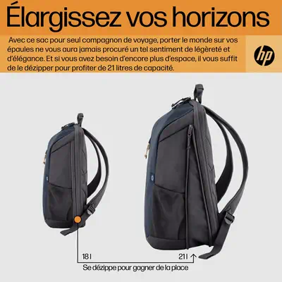 Sac à dos pour ordinateur portable HP Travel 18 litres 15,6 pouces, gris fer - PC Portable - visuel 10